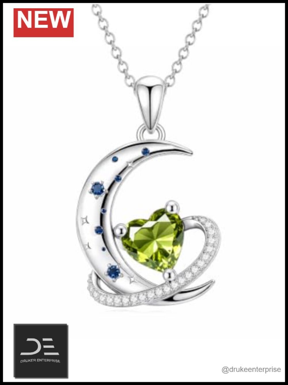Women's Celestial Moon Necklace August Birthstone Peridot Pendant Hypoallergenic